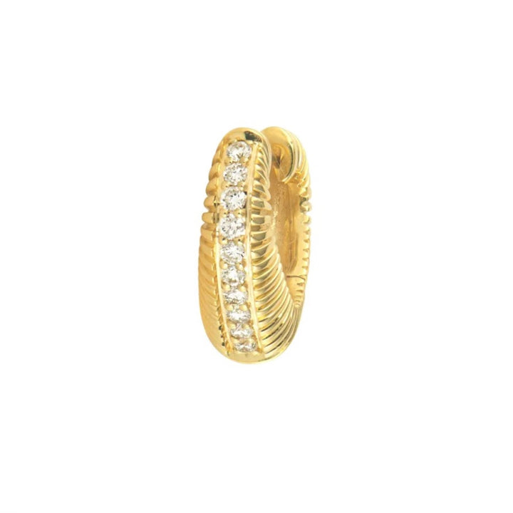 14K Yellow Gold Puffy Ruffled Heart Hoop - Single