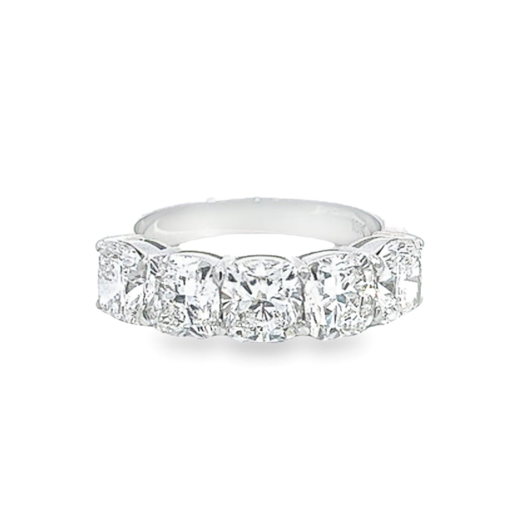 White Gold Diamond Band With 5 Cushion Cut Diamonds - Size 6.5