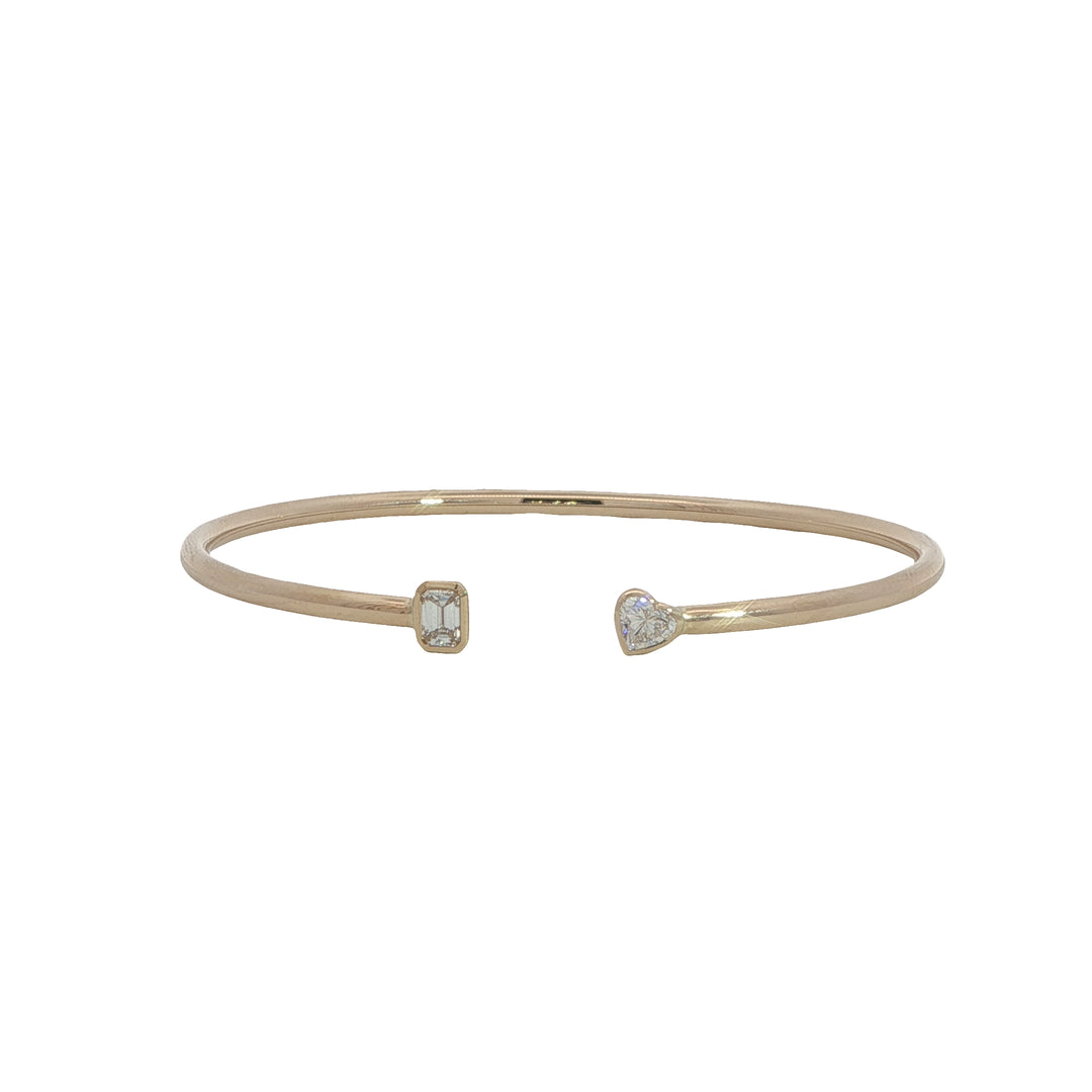 14K Yellow Gold Emerald And Heart Diamond Flex Bangle