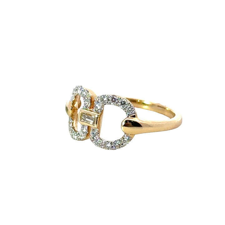 18K Yellow Gold And Diamond Link Ring - Size 6.5