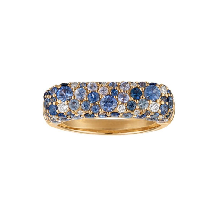 14K Yellow Gold Sparkle Stack Ring With Ombre Blue Sapphires
