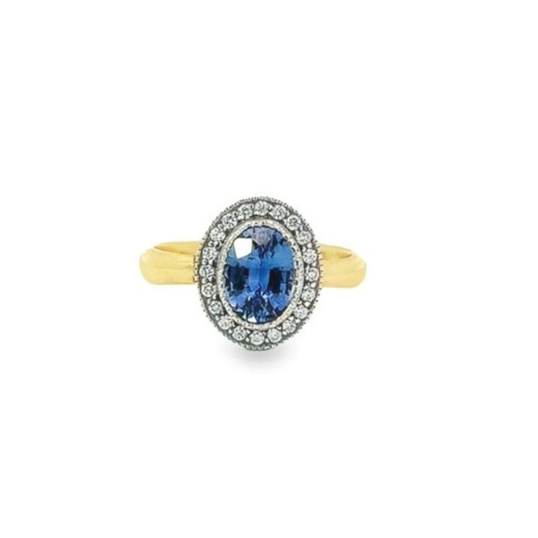 18K & Silver Blue Sapphire & Diamond Ring