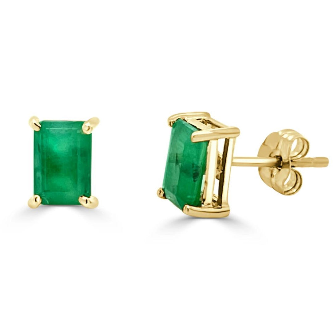 14K Gold Emerald Cut Emerald Studs