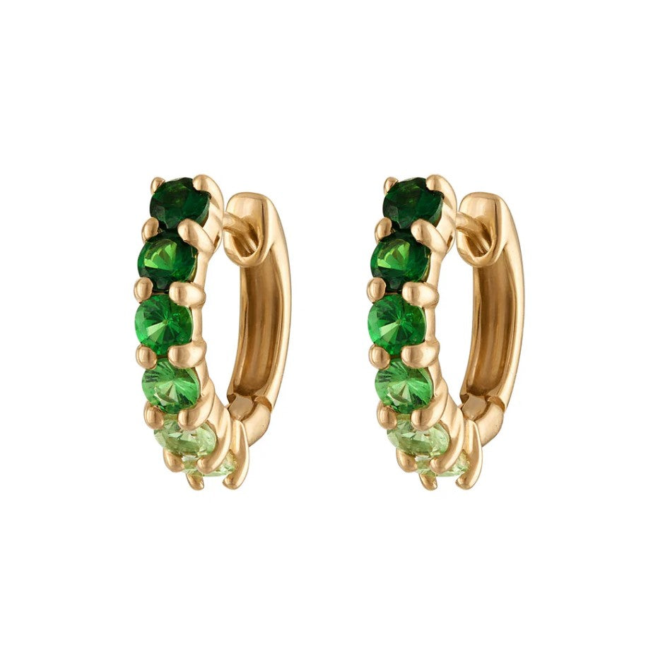 14K Gold Ombre Green Sapphire Hoops