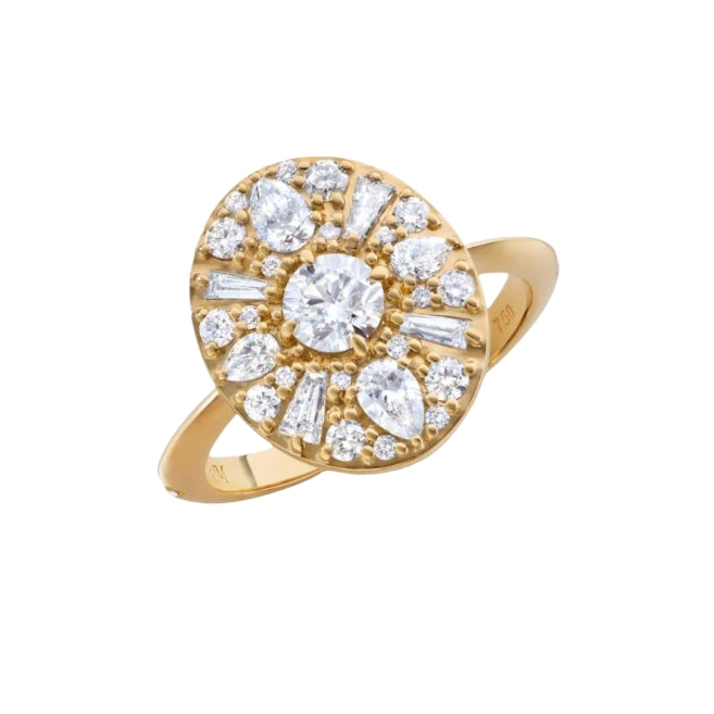 "Points North" Diamond Ring With Round, Baguette, and Pear Diamonds - Size 7