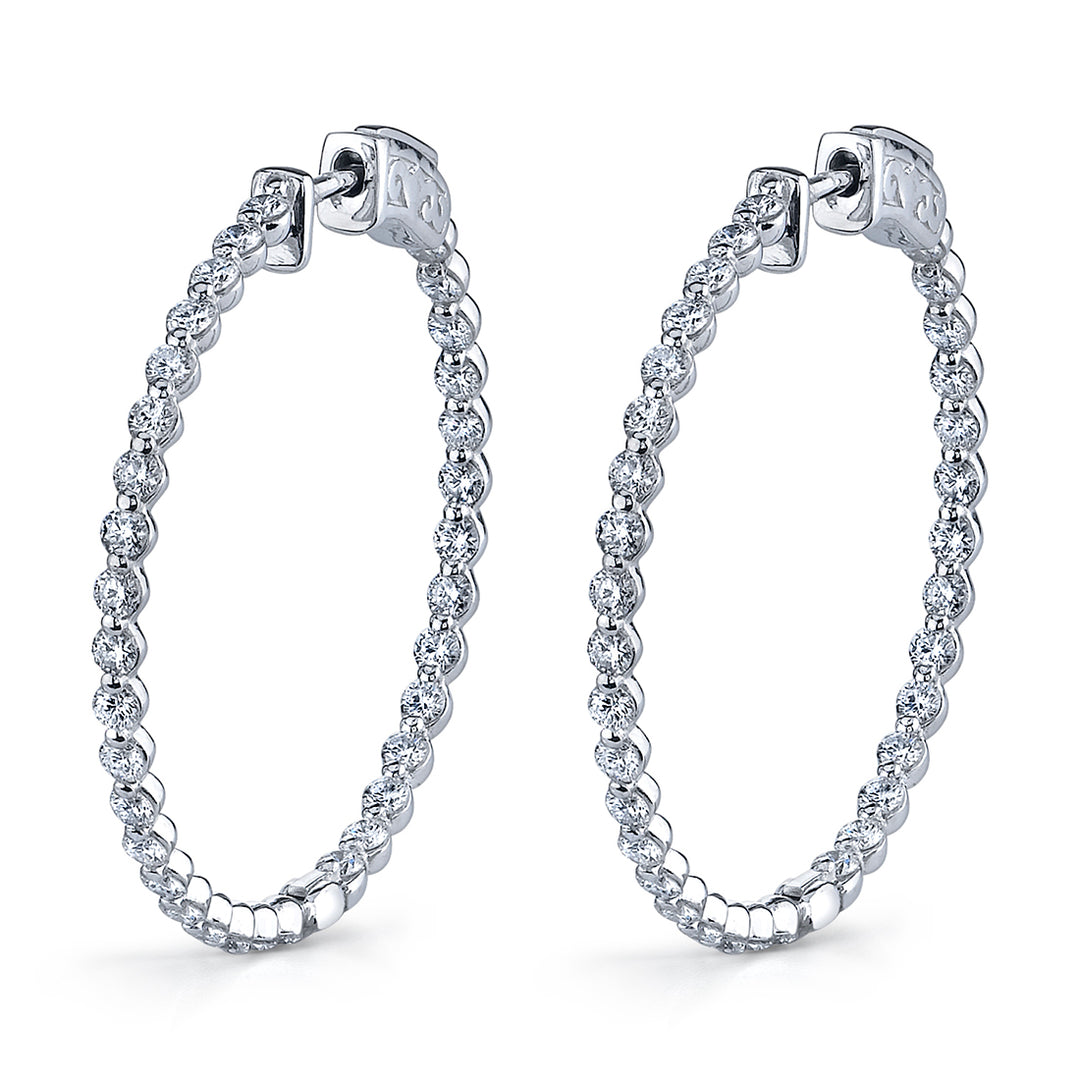 14K White Gold 32mm Diamond Hoops