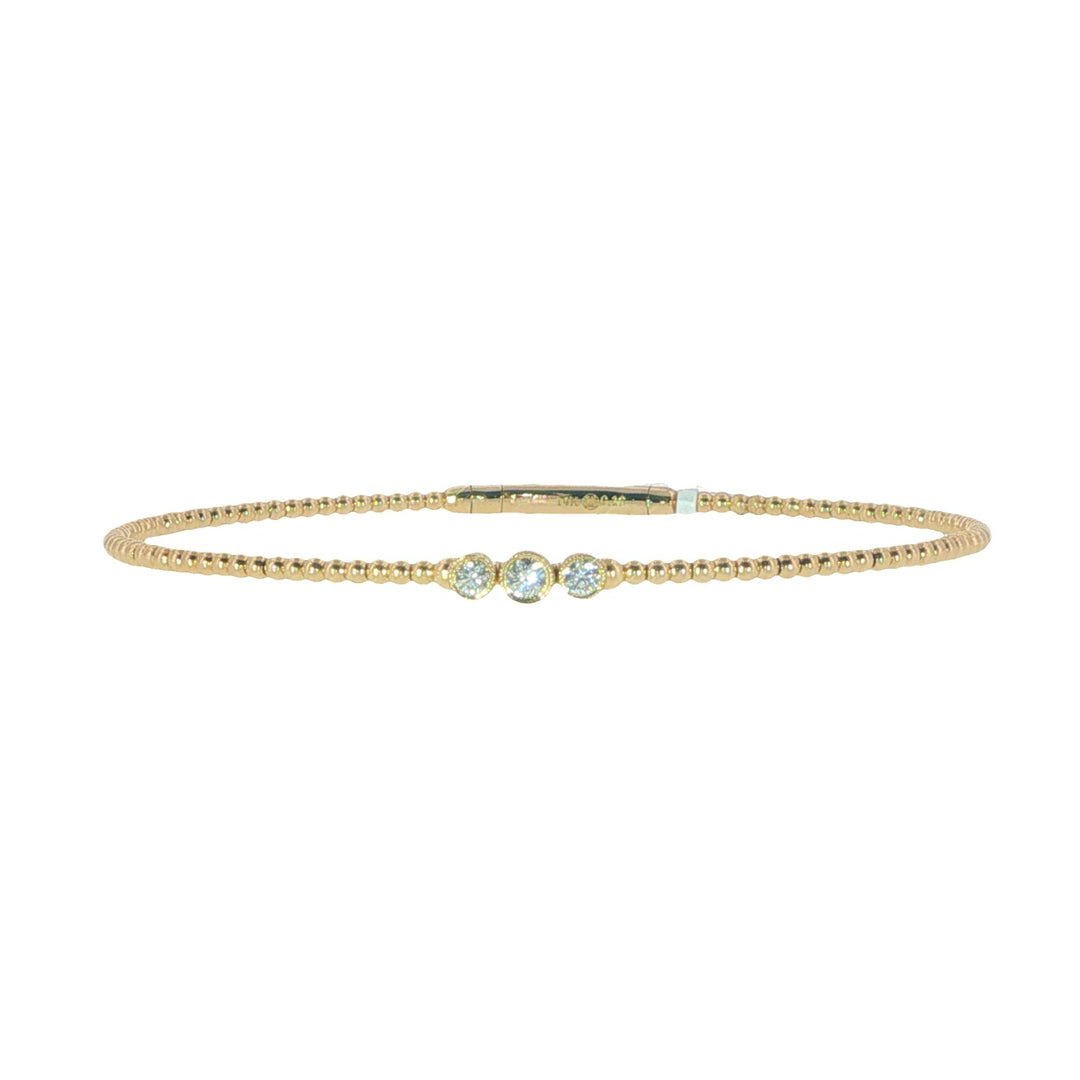 Yellow Gold Flexible Bead Bracelet With 3 Bezel Set Diamonds