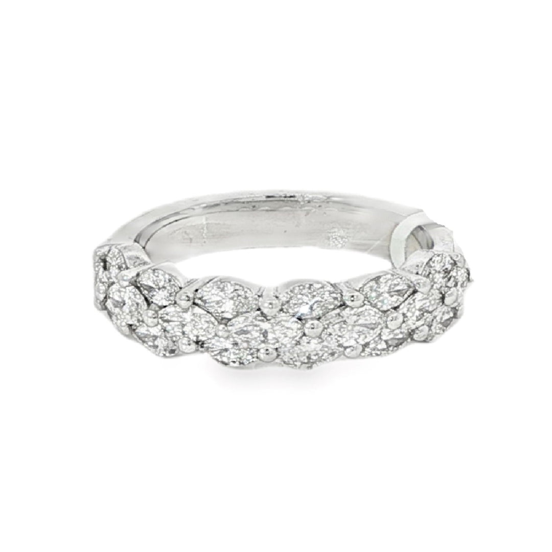 14K White Gold Diamond Ring With 19 Illusion Set Marquis Diamonds Weighing 1.30cts - Size 6.5