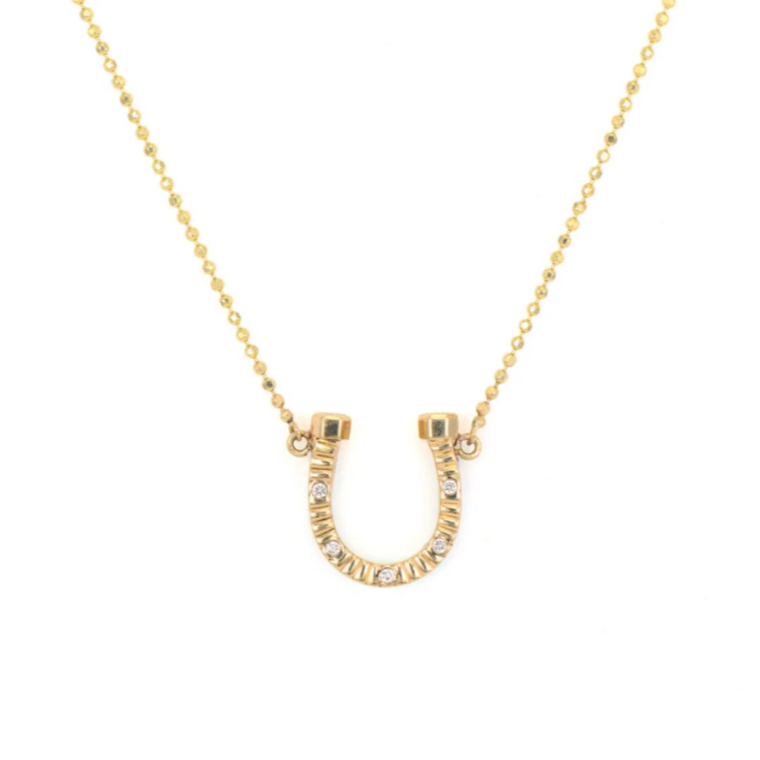 14K Yellow Gold Double Sided Lucky Horseshoe Necklace - 18"