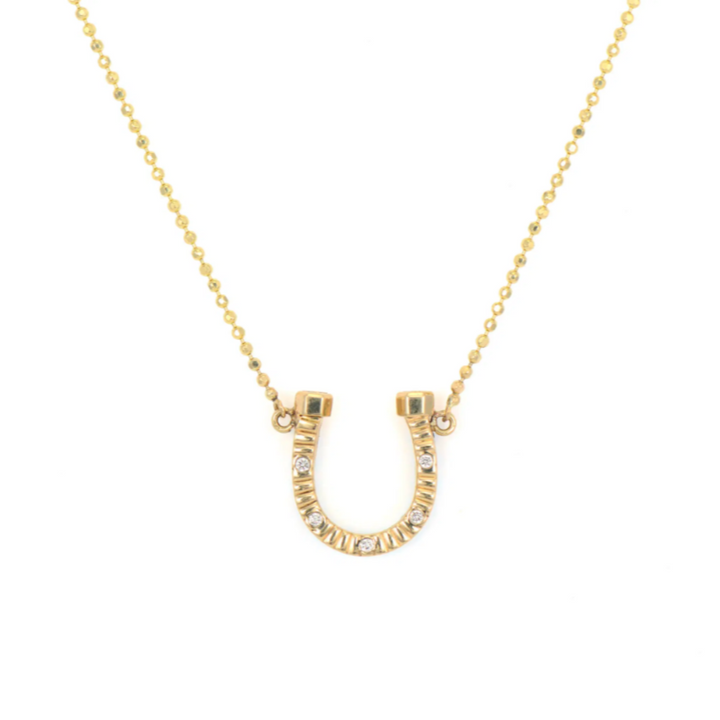 14K Yellow Gold Double Sided Lucky Horseshoe Necklace - 18"