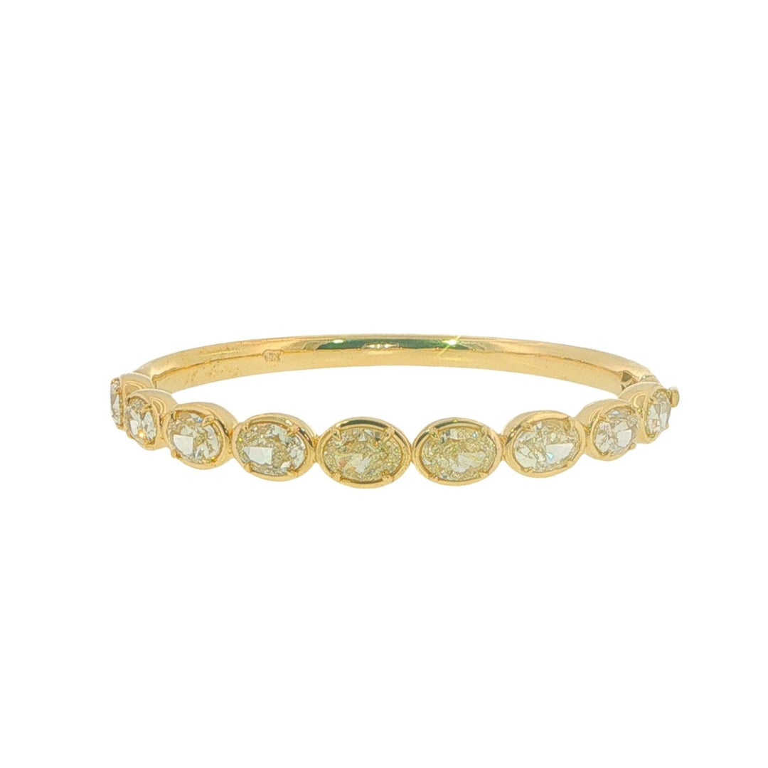 18K Yellow Gold Hinge Bangle With Oval Cut Yellow Diamonds
