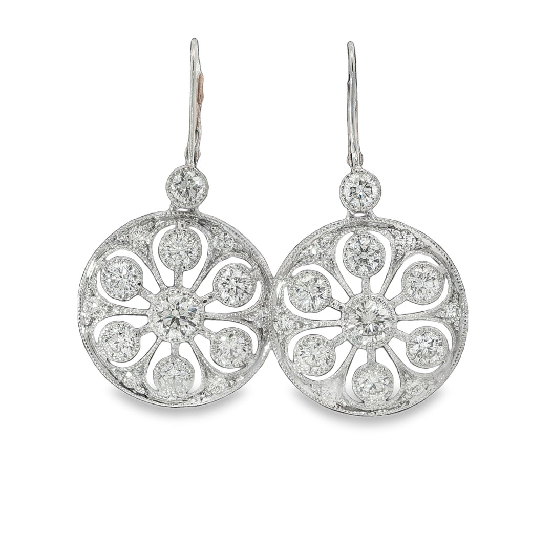 White Gold Diamond FIligree Drop Earrings Weighing 4.86cts