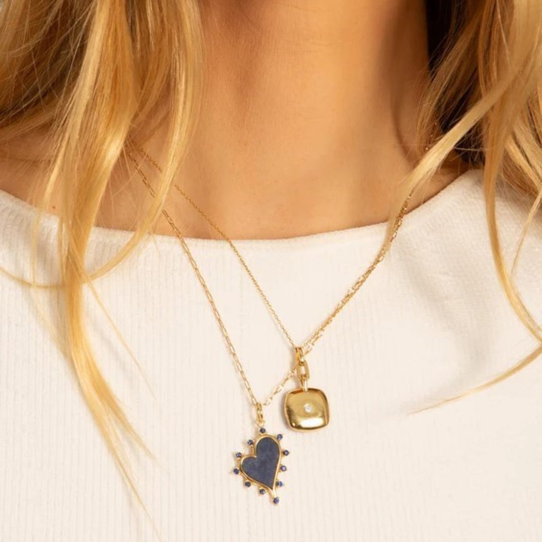 Slim "Viv" Gold Locket Necklace with Diamond