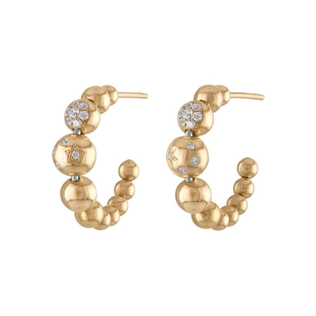 14K Yellow Gold Small Beaded Hoop with Multi-Sized Beads