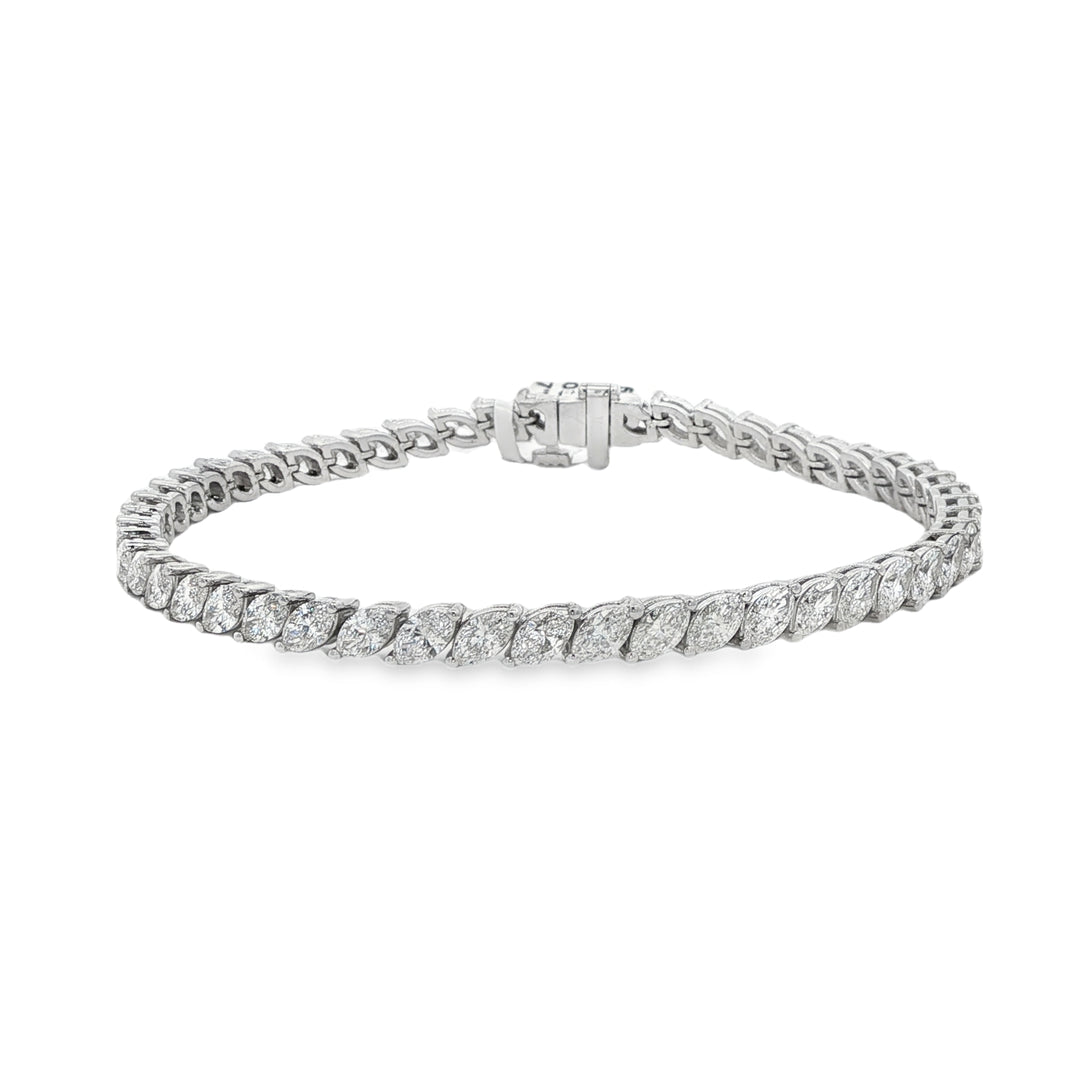 18K White Gold Marquise Diamond Tennis Bracelet Weighing 6.81cts