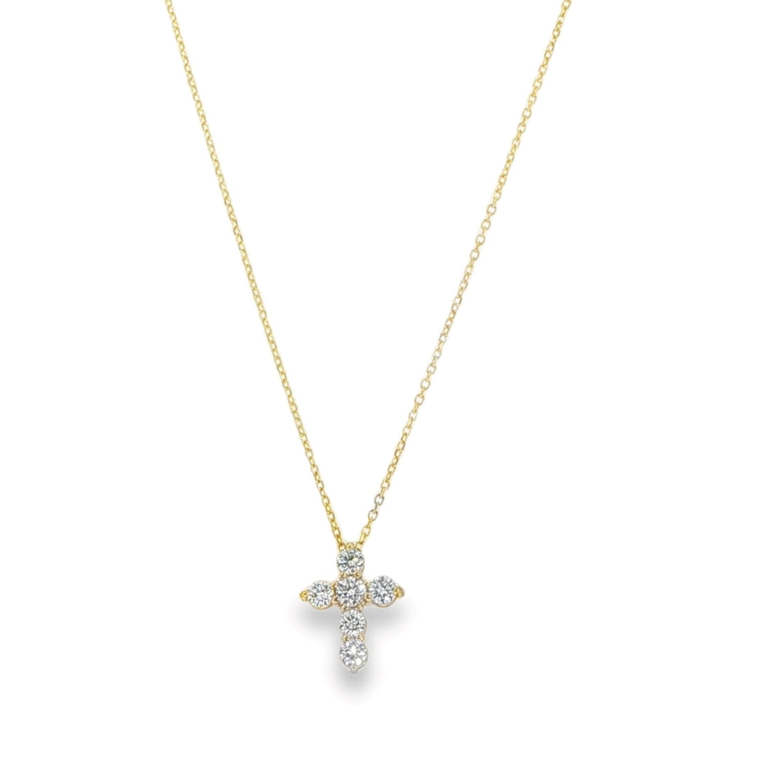 14K Yellow Gold Diamond Cross Pendant Weighing 0.47cts - 18"