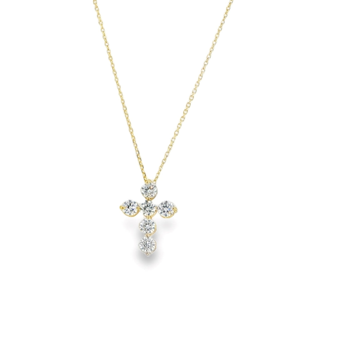 14K Yellow Gold Diamond Cross Pendant Weighing 0.82cts - 18"