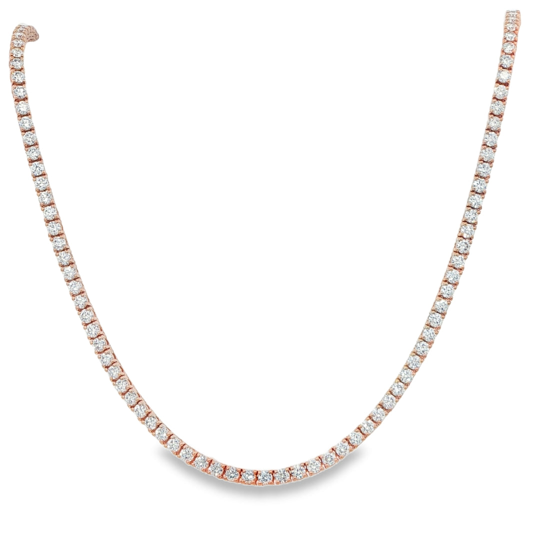 14K Rose Gold Diamond Tennis Necklace Weighing 7.39cts - 16.5"