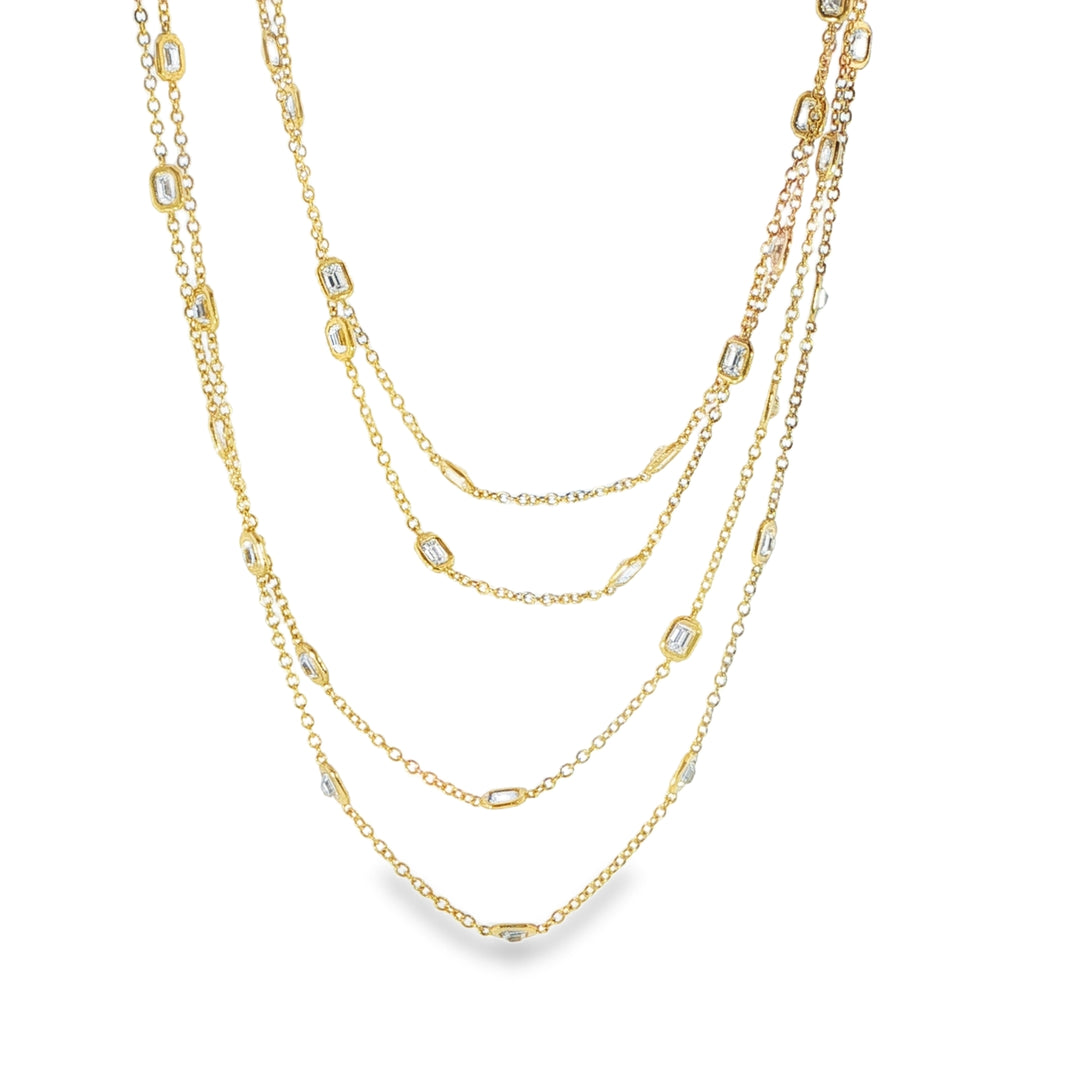 Yellow Gold Diamond By The Yard Necklace With Emerald Cut Diamonds - 35"