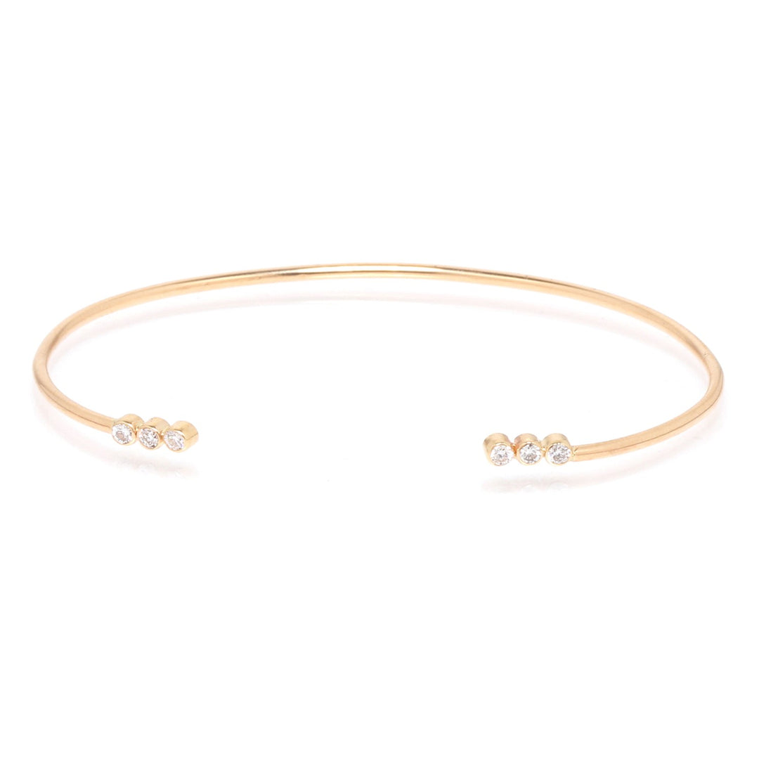 14K Gold Linear Bezel Diamond Open Cuff