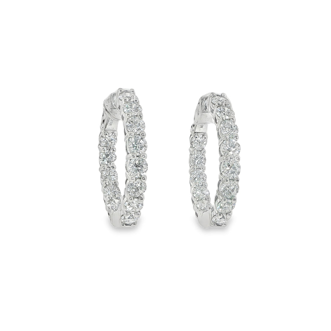 14K White Gold Inner And Outer Shared Prong Diamond Hoop Earrings