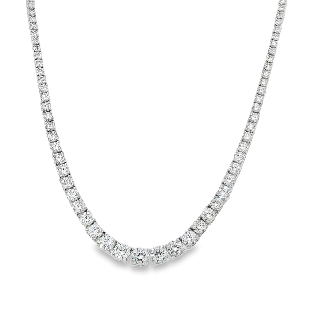 14K White Gold Graduated Diamond Tennis Necklace Weighing 10.97cts - 17"