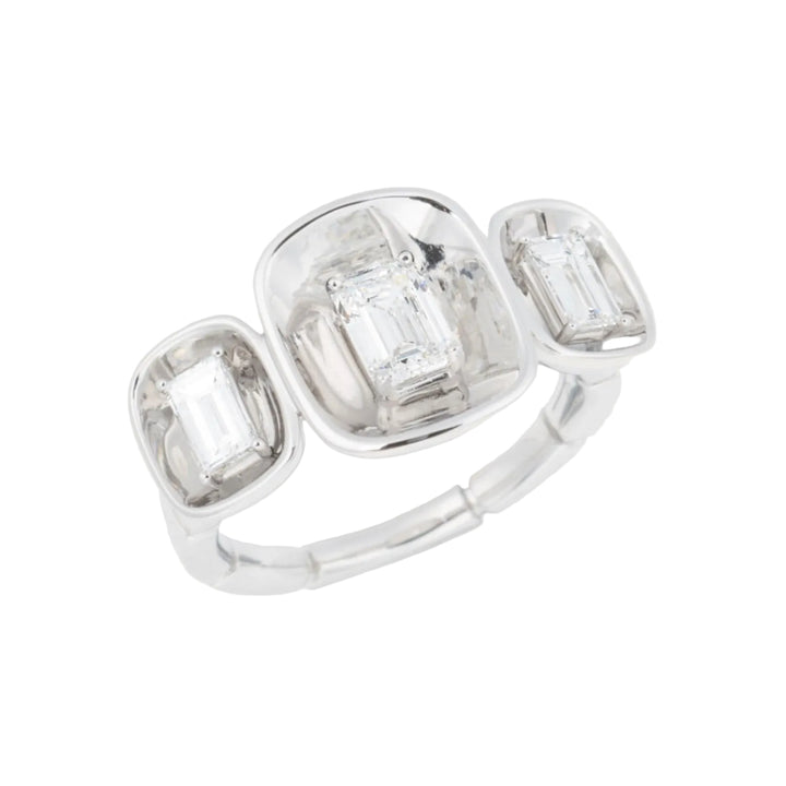 18K White Gold "Look" Ring With Emerald Cut Diamonds - Size 7.25