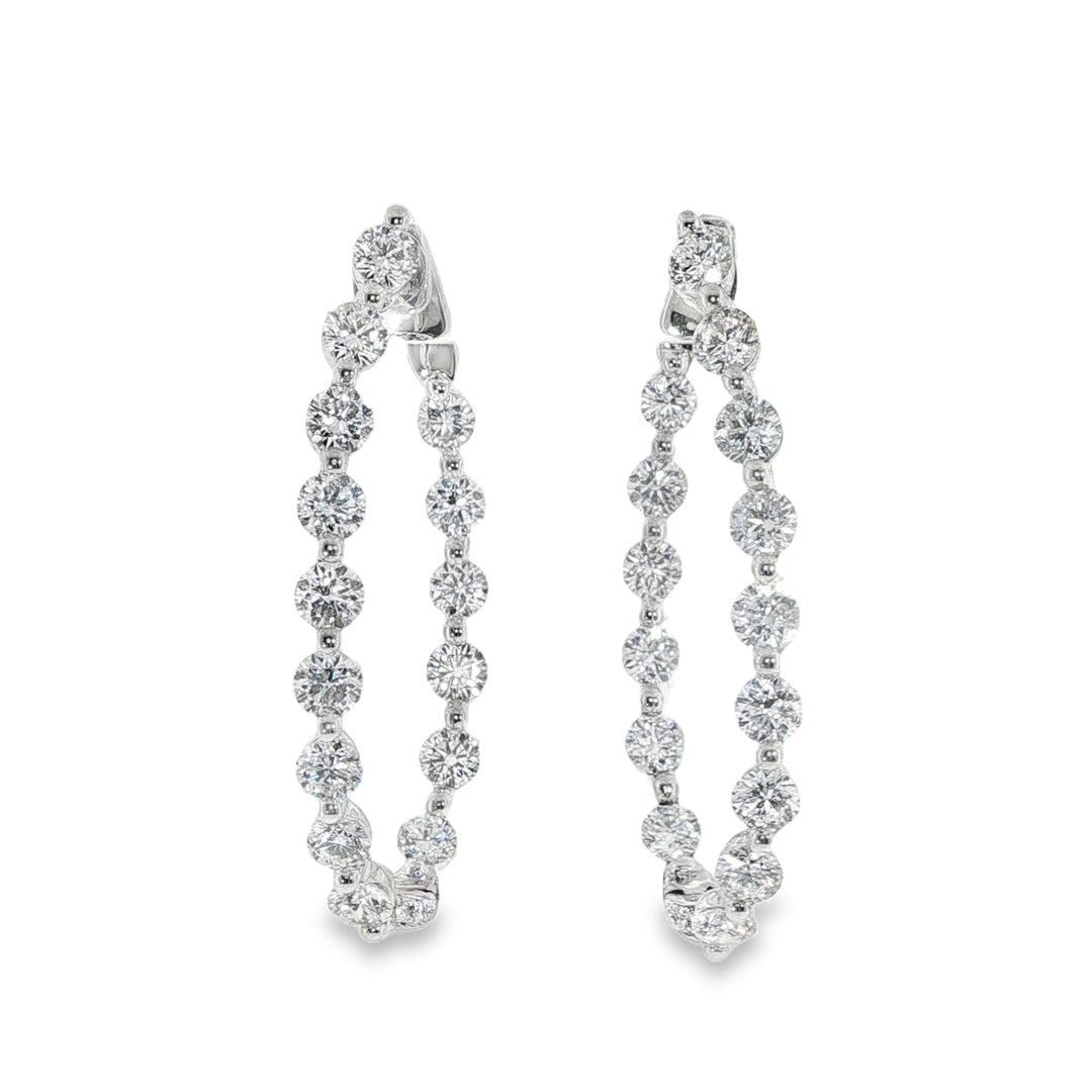 White Gold Single Shared Prong Set Diamond Hoops Weighing 5.14cts