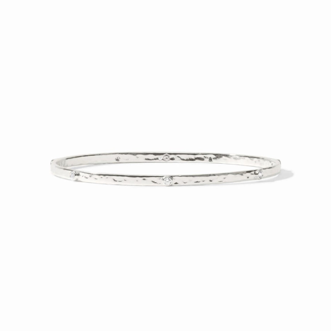 Silver Crescent Stone Bangle With Cubic Zirconia - Medium