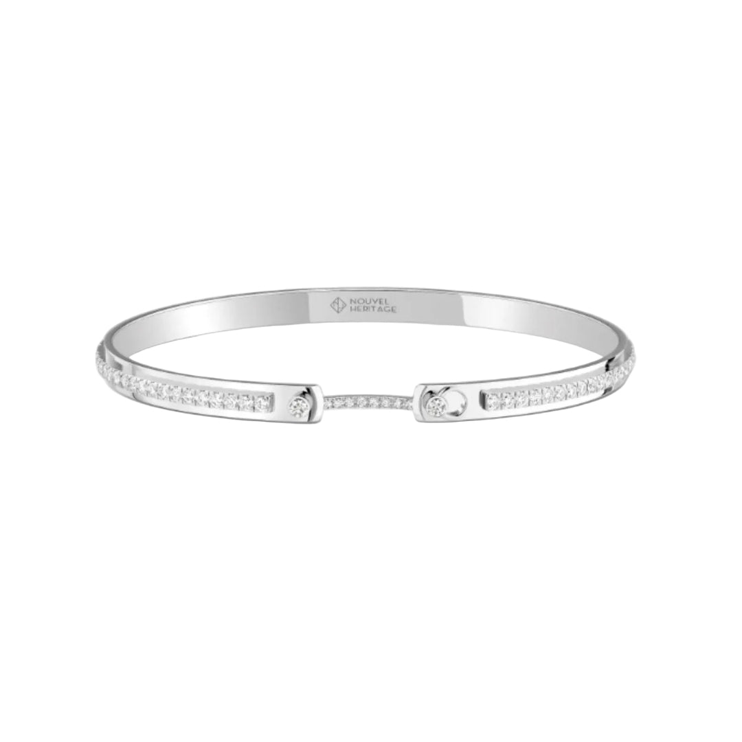 18K White Gold Tuxedo Mood Bangle With A Row Of Diamonds