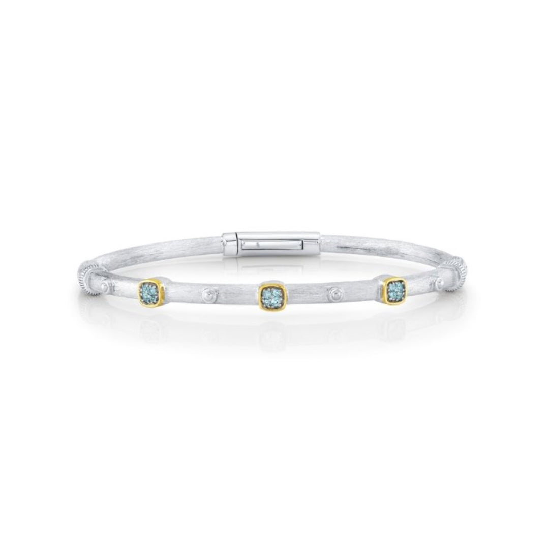 Sterling Silver Bolt Bracelet With Swiss Blue Topaz Pave Cushion Stations