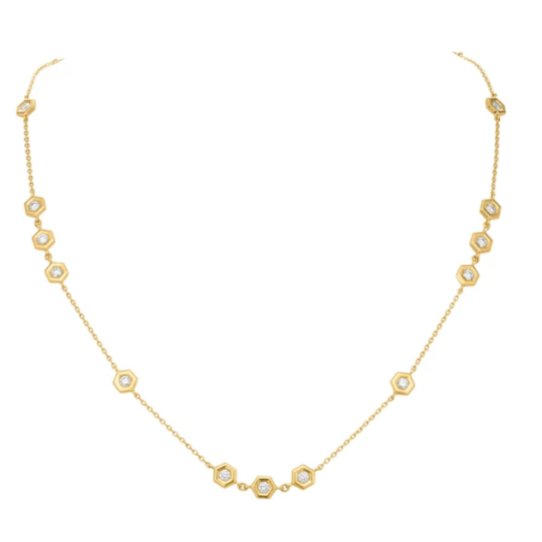 18K Yellow Gold Mini B Diamond Station Necklace - 18"