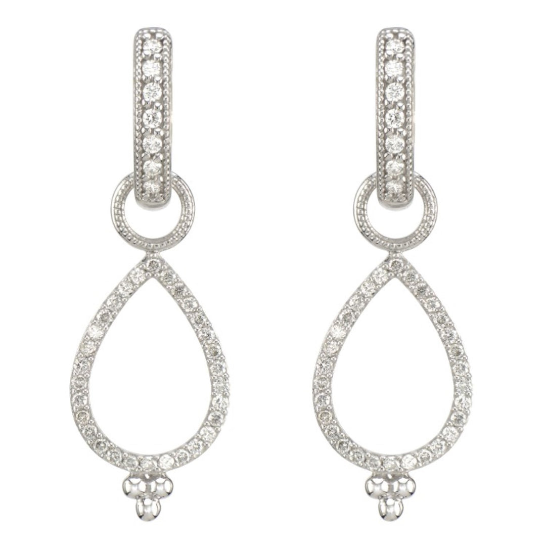 18K White Gold Provence Delicate Open Pear Pave Diamond Earring Charms