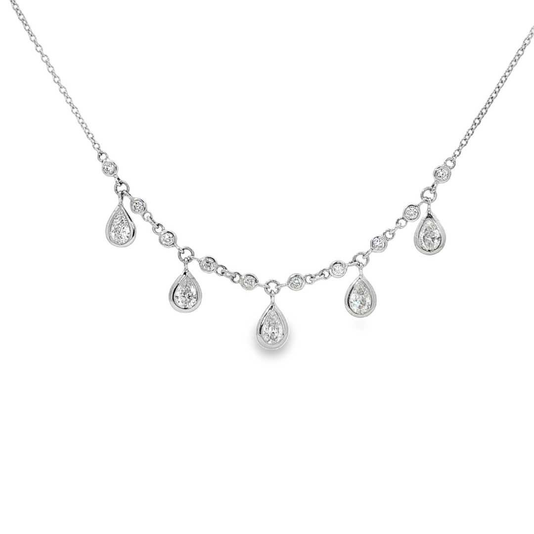 White Gold Dangle Diamond Necklace - 16"