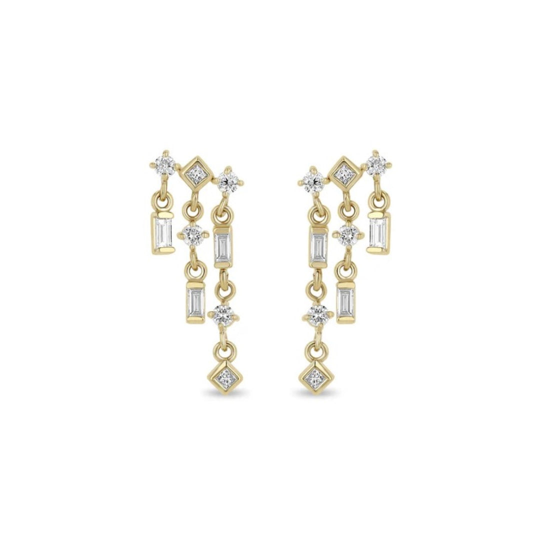 Mixed Cut Diamond Waterfall Earrings