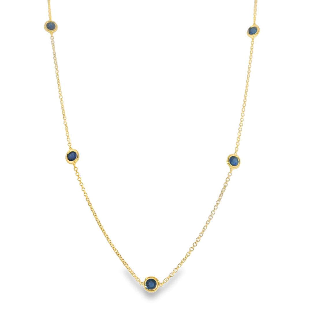 18K Yellow Gold And Blue Sapphire Station Necklace - 20"