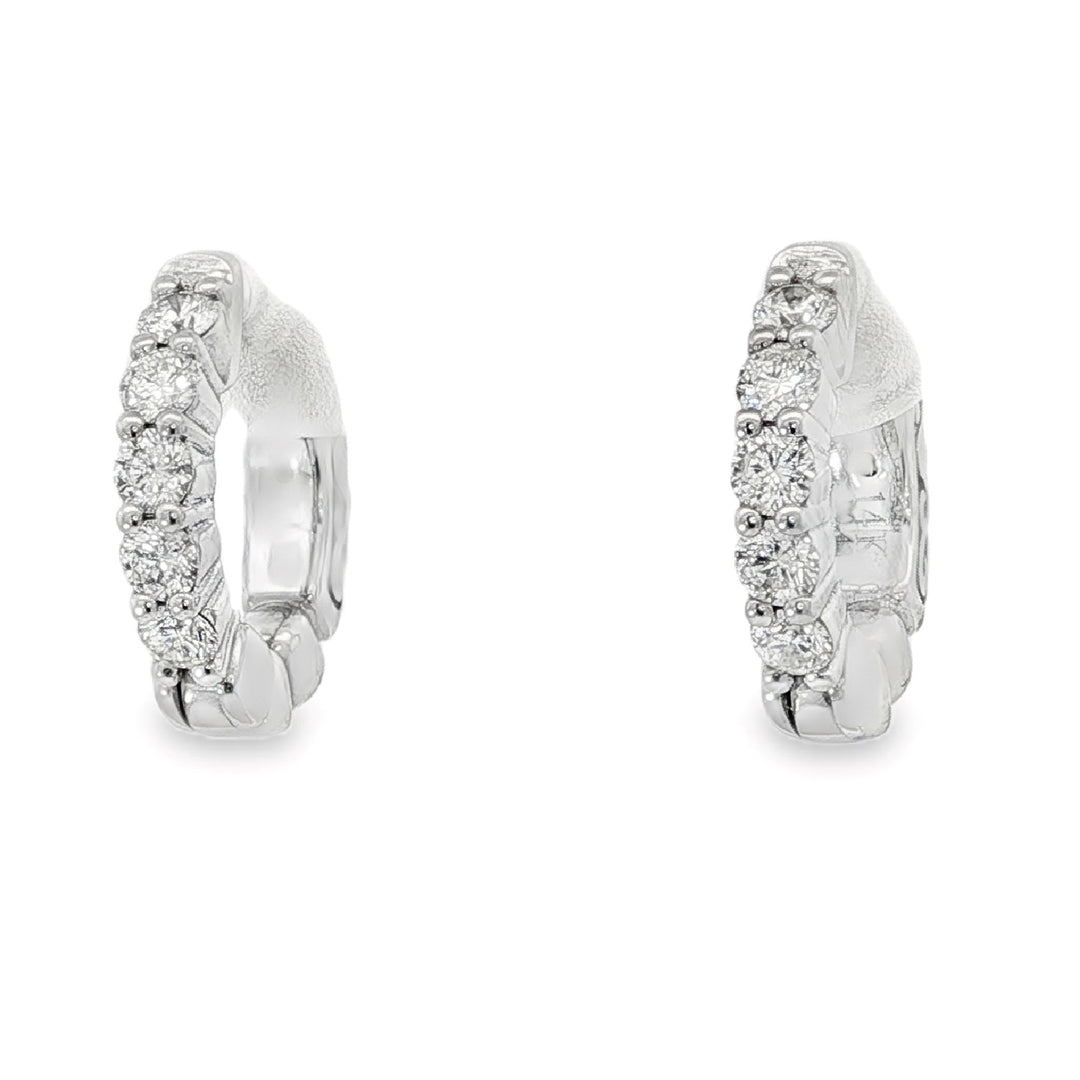14K White Gold Diamond Huggies