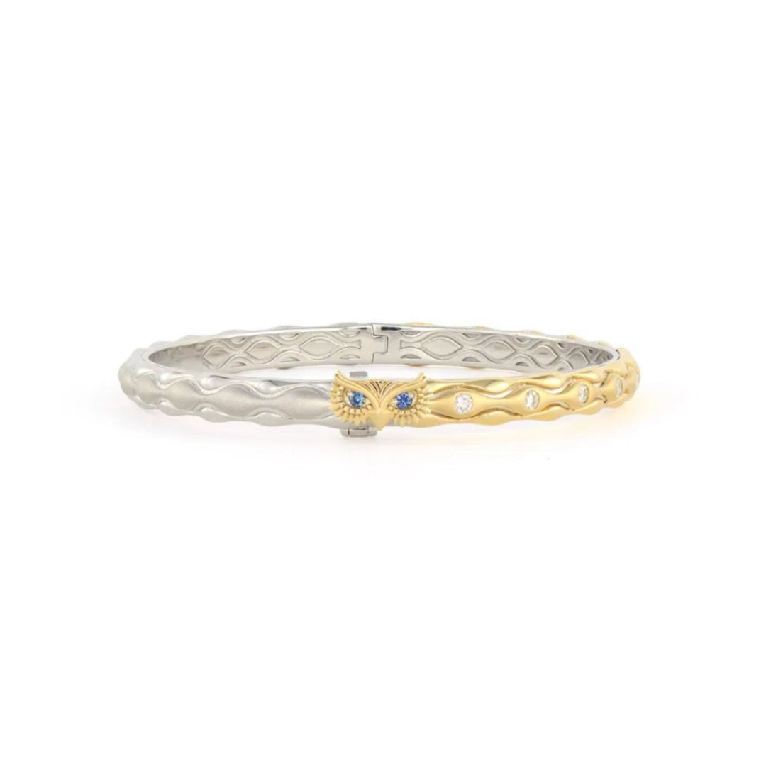 Two Tone Wise Old Owl Bangle - 6.5"