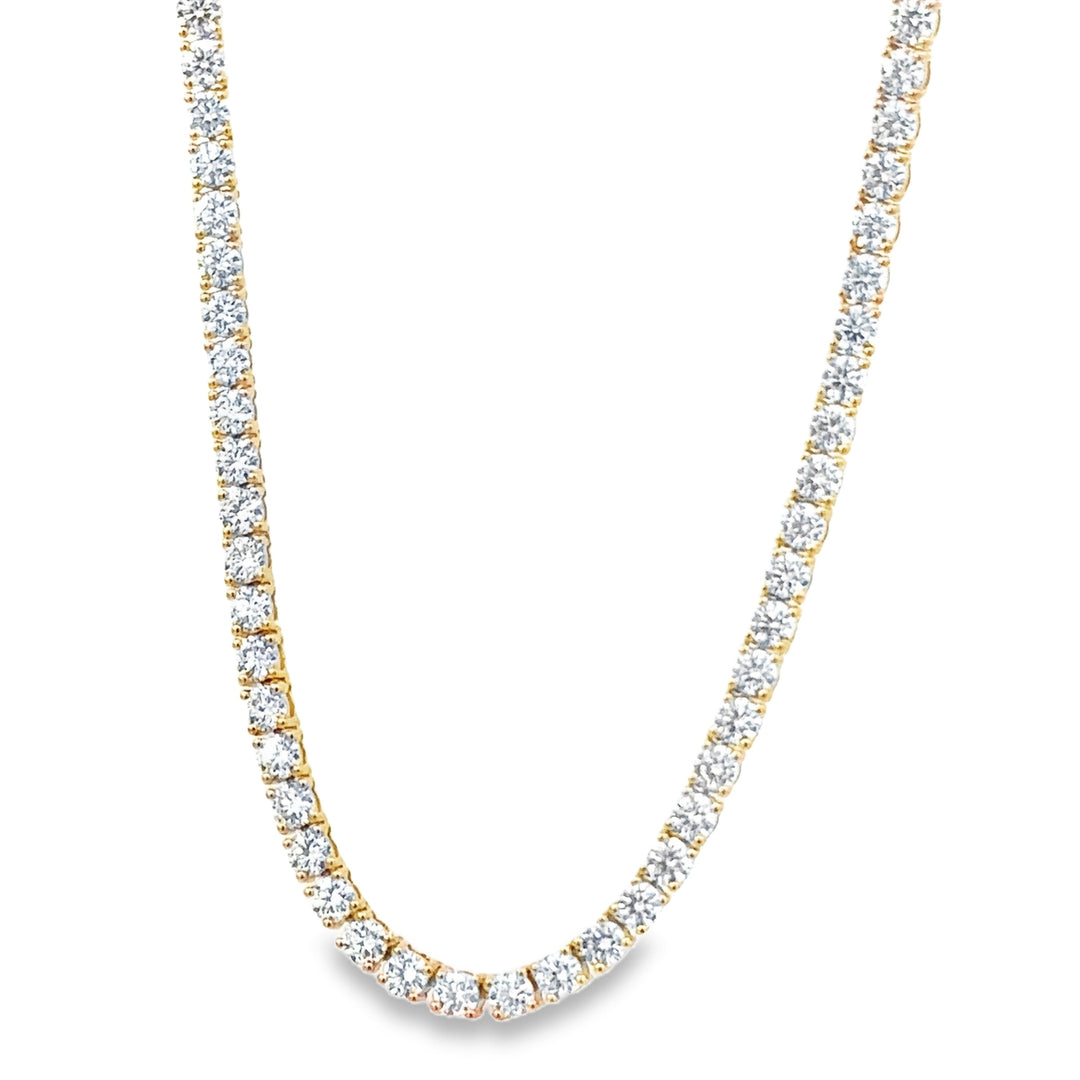 14K Yellow Gold Diamond Tennis Necklace Weighing 13.35cts - 17"