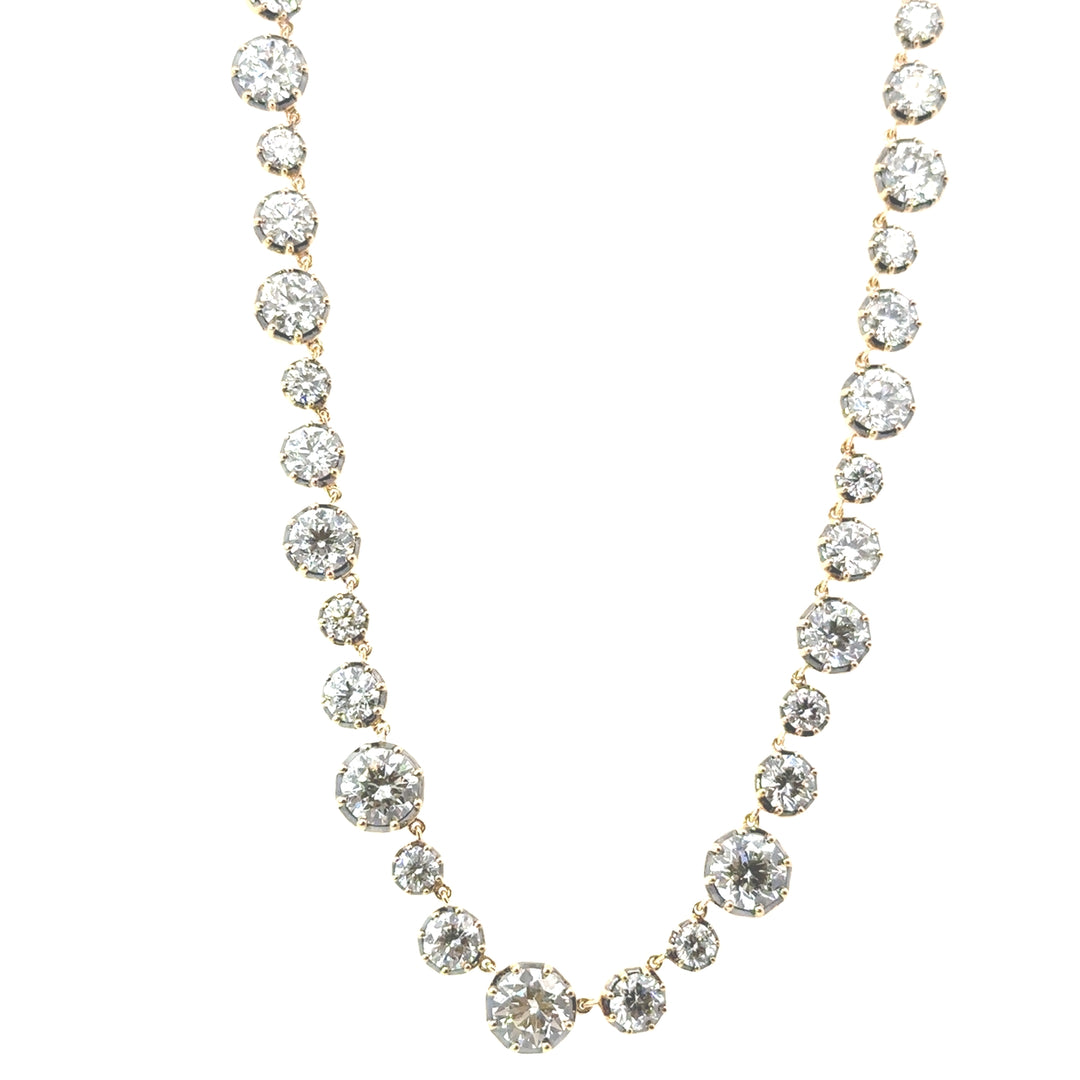 18K Yellow Gold & Black Rhodium Collet Set Diamond Tennis Bracelet Weighing 22.70cts - 17"