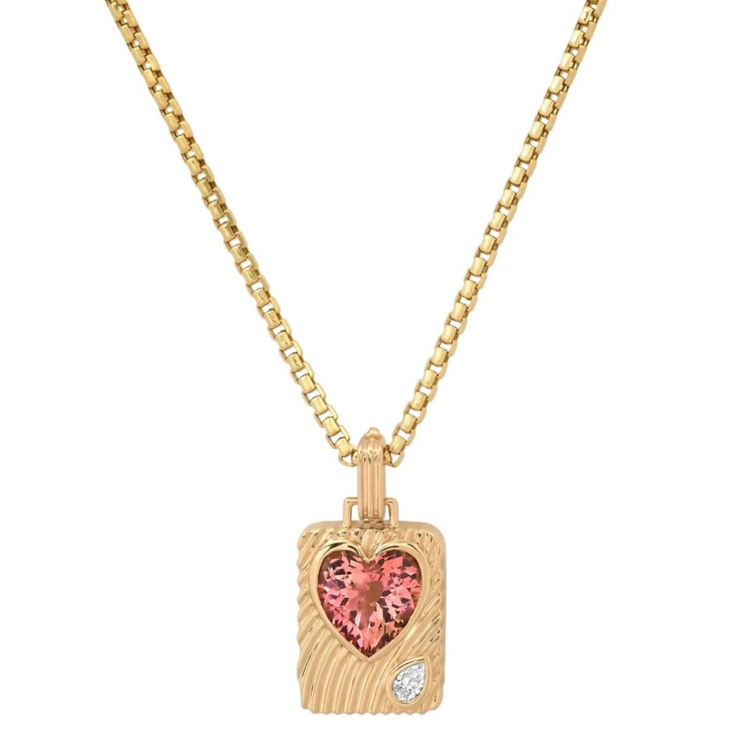 Ripple Heart Amulet Pendant In Pink Tourmaline