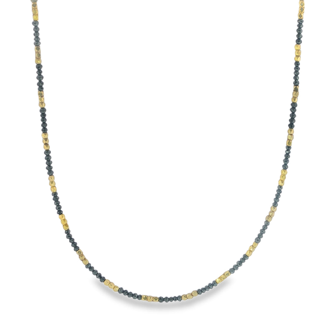 Noir Black Diamond Necklace With Gold Bead Stations - 18"