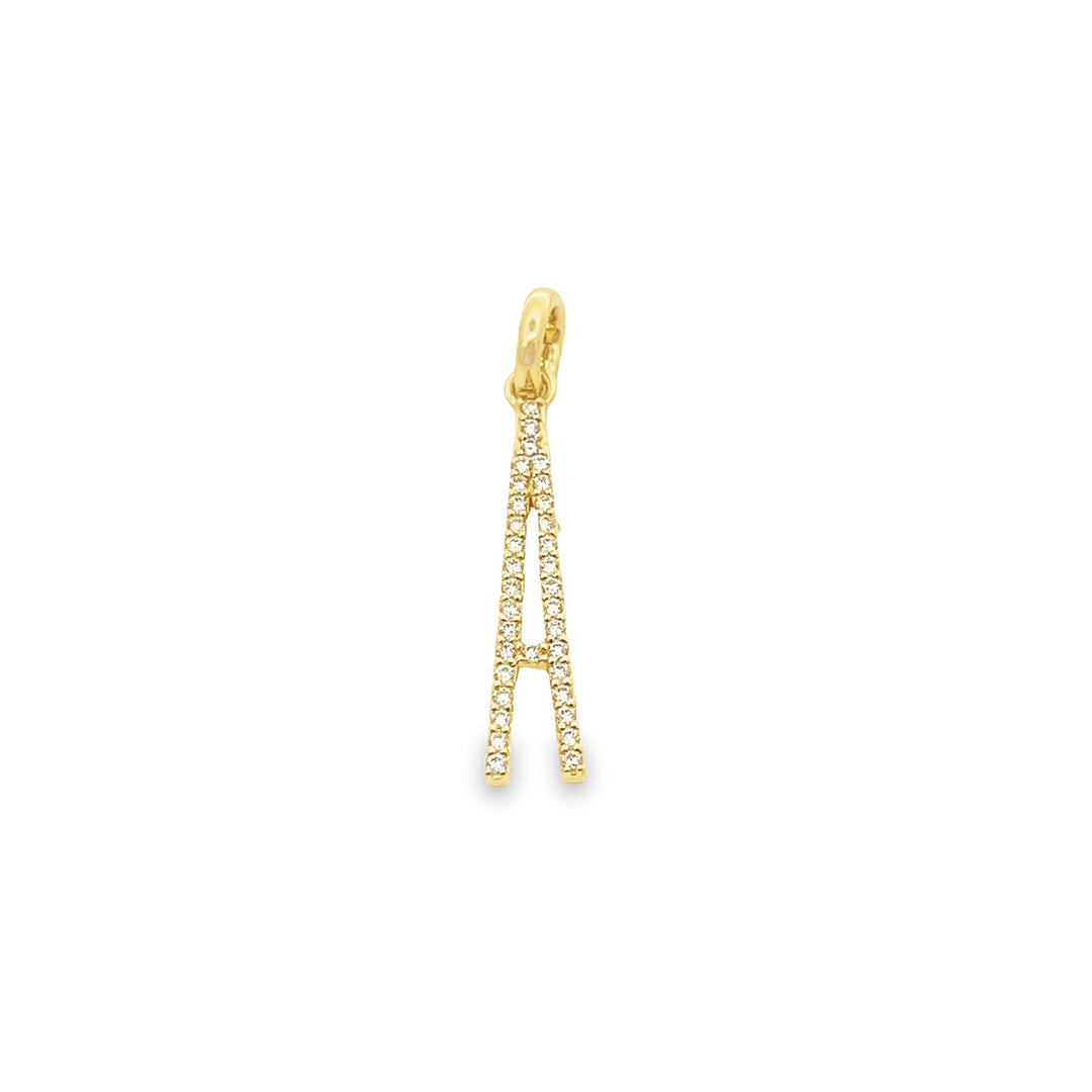 14K Yellow Gold Elongated White Diamond "A" Iniital Pendant Charm