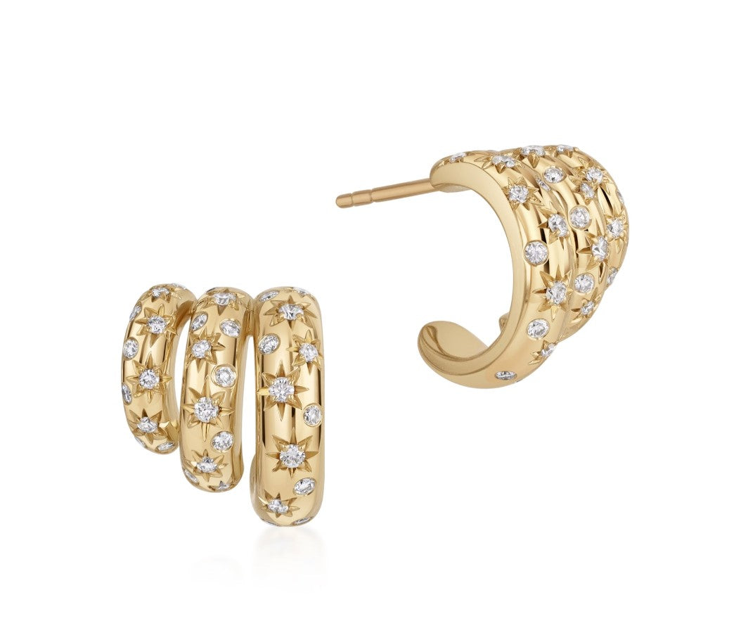 Star Set Triple Hoops With Diamonds