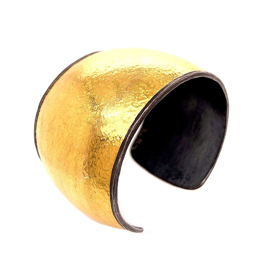 24K Gold And Silver Convex Wide Cuff Bracelet
