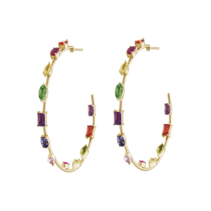 14K Yellow Gold Goddess Hoop Earrings