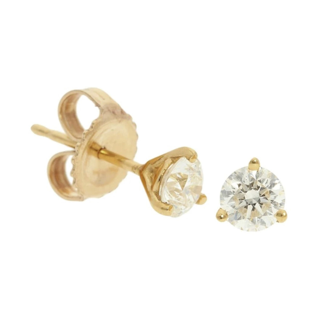 18K Yellow Gold 3 Prong Martini Set Diamond Studs Weighing 1.40cts