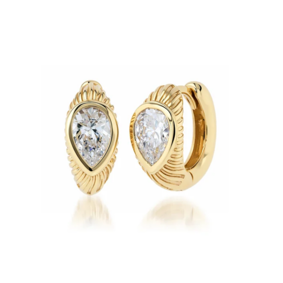 Petite Ripple Effect Huggies With Pear Shaped Diamonds