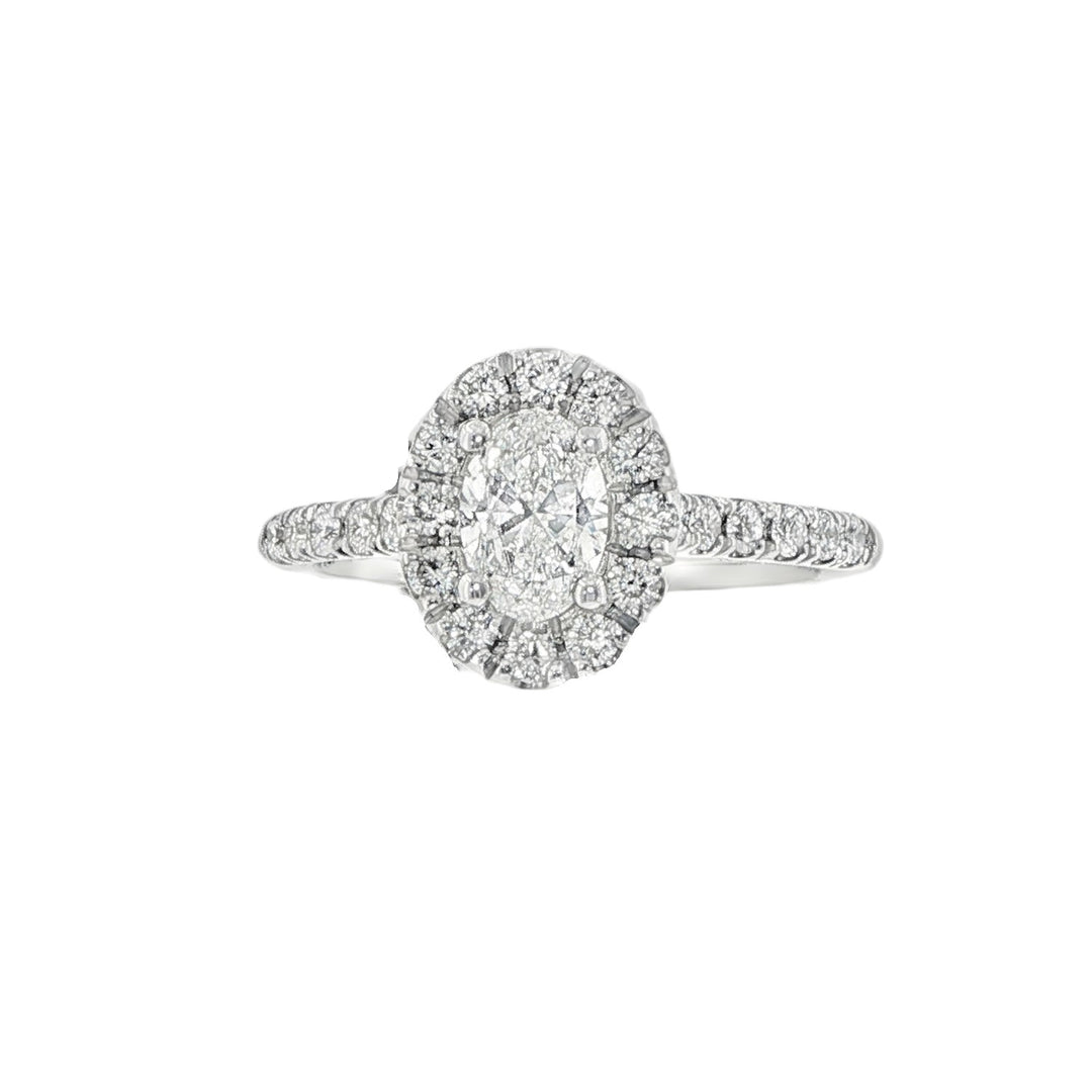 14K White Gold Oval And Diamond Halo Engagement Ring