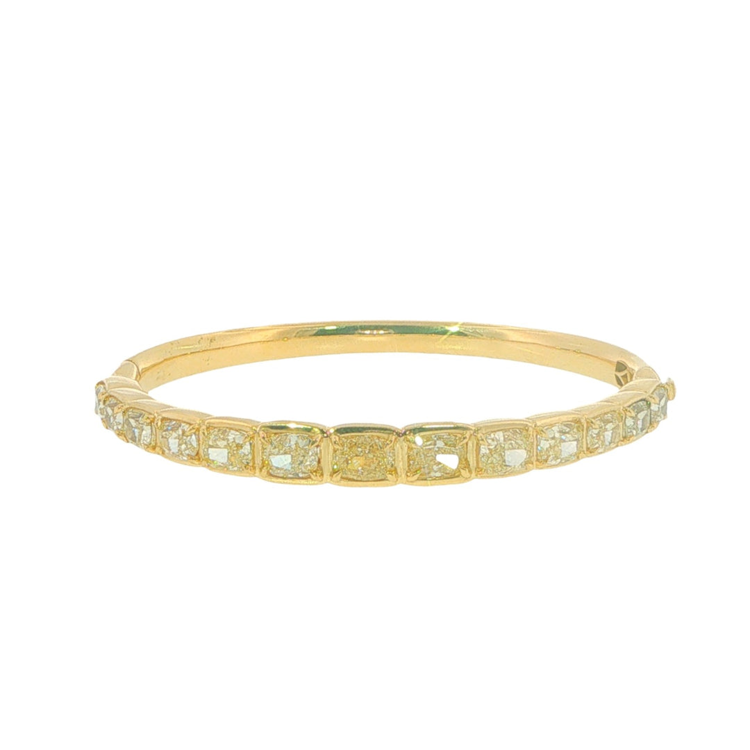 18K Yellow Gold Hinge Bangle With Elongated Cushion Cut Yellow Diamonds
